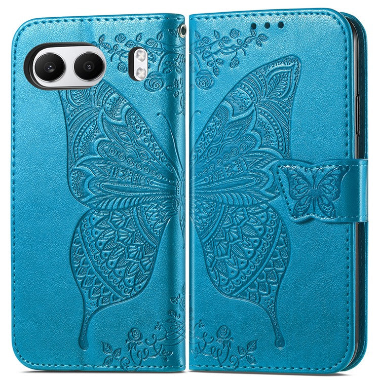 For OnePlus Nord 4 Case PU Leather Wallet Phone Cover Butterfly Pattern - Blue