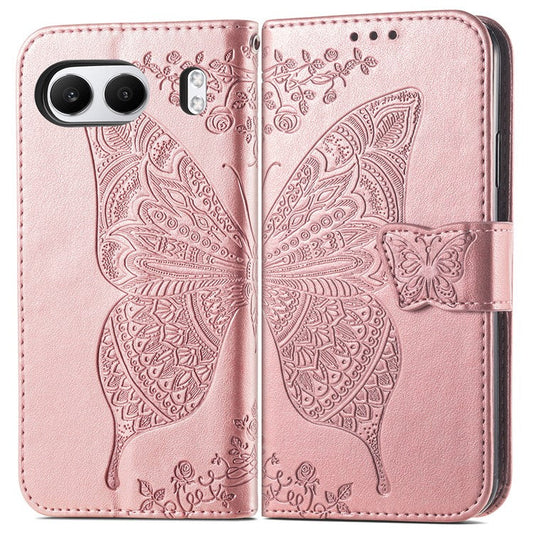 For OnePlus Nord 4 Case PU Leather Wallet Phone Cover Butterfly Pattern - Rose Gold