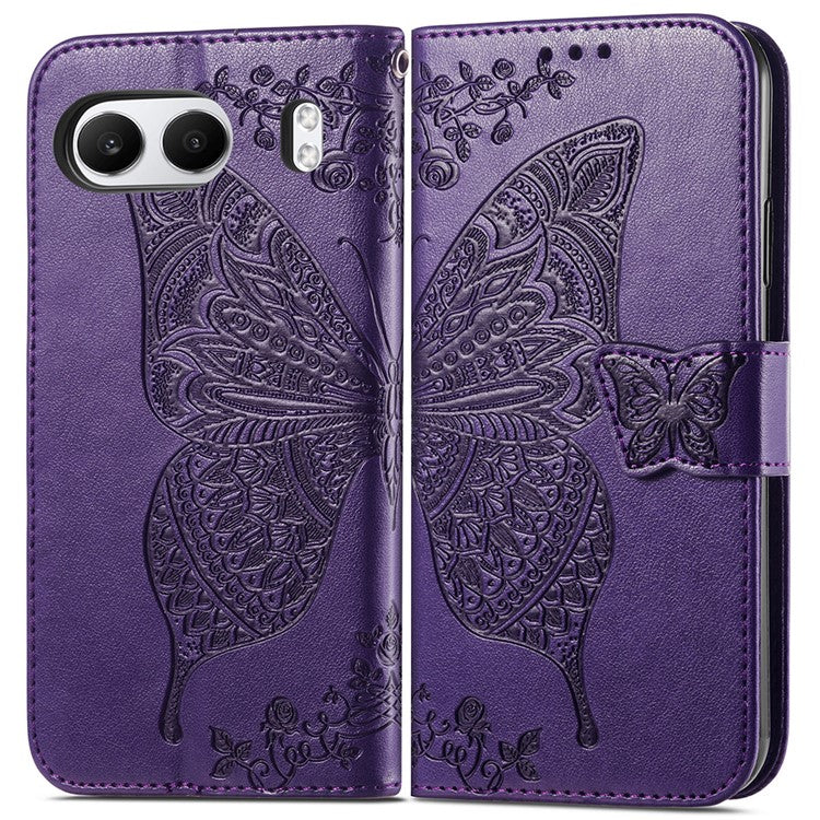 For OnePlus Nord 4 Case PU Leather Wallet Phone Cover Butterfly Pattern - Dark Purple