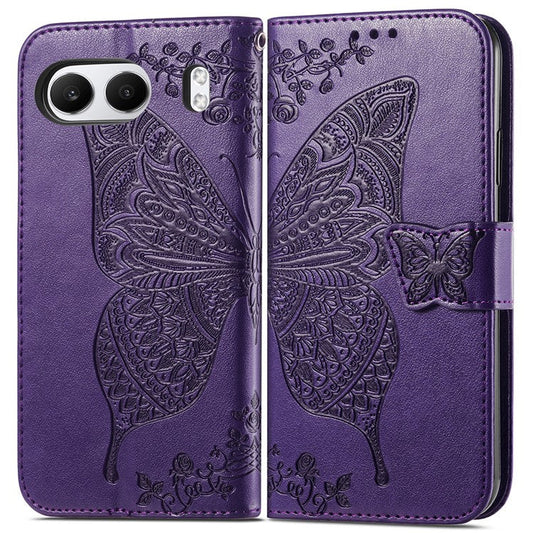 For OnePlus Nord 4 Case PU Leather Wallet Phone Cover Butterfly Pattern - Dark Purple