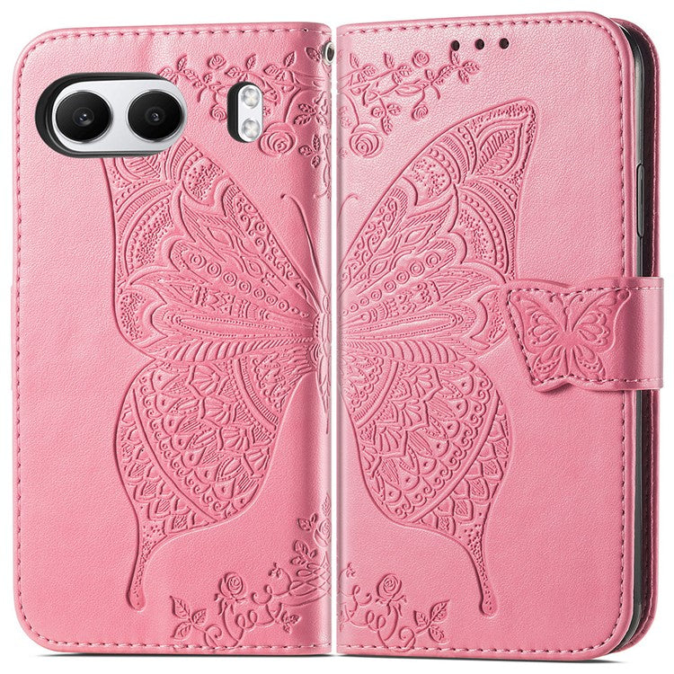 For OnePlus Nord 4 Case PU Leather Wallet Phone Cover Butterfly Pattern - Pink