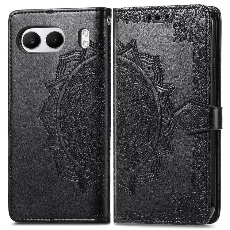 For OnePlus Nord 4 Case Mandala Embossed Design Leather Wallet Phone Cover - Black