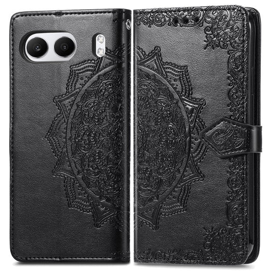 For OnePlus Nord 4 Case Mandala Embossed Design Leather Wallet Phone Cover - Black