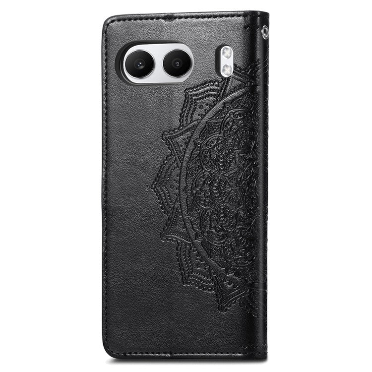 For OnePlus Nord 4 Case Mandala Embossed Design Leather Wallet Phone Cover - Black