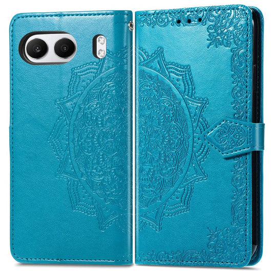 For OnePlus Nord 4 Case Mandala Embossed Design Leather Wallet Phone Cover - Blue
