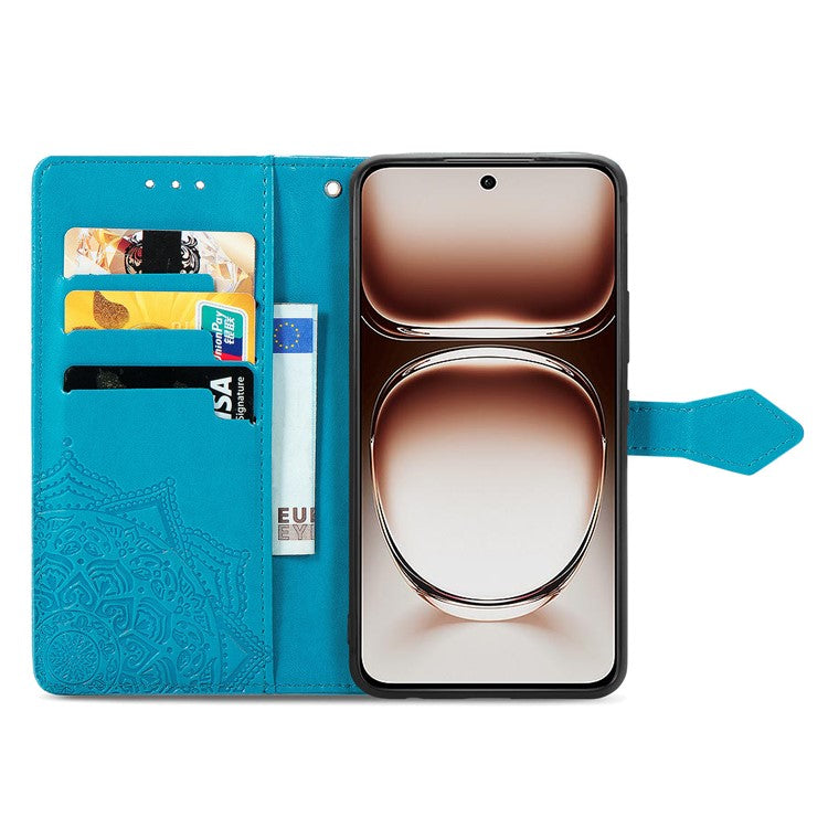 For OnePlus Nord 4 Case Mandala Embossed Design Leather Wallet Phone Cover - Blue
