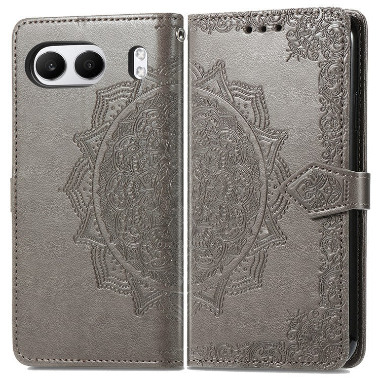 For OnePlus Nord 4 Case Mandala Embossed Design Leather Wallet Phone Cover - Grey
