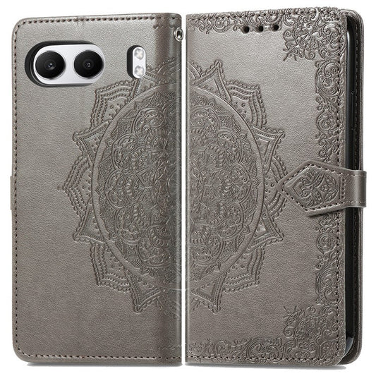 For OnePlus Nord 4 Case Mandala Embossed Design Leather Wallet Phone Cover - Grey