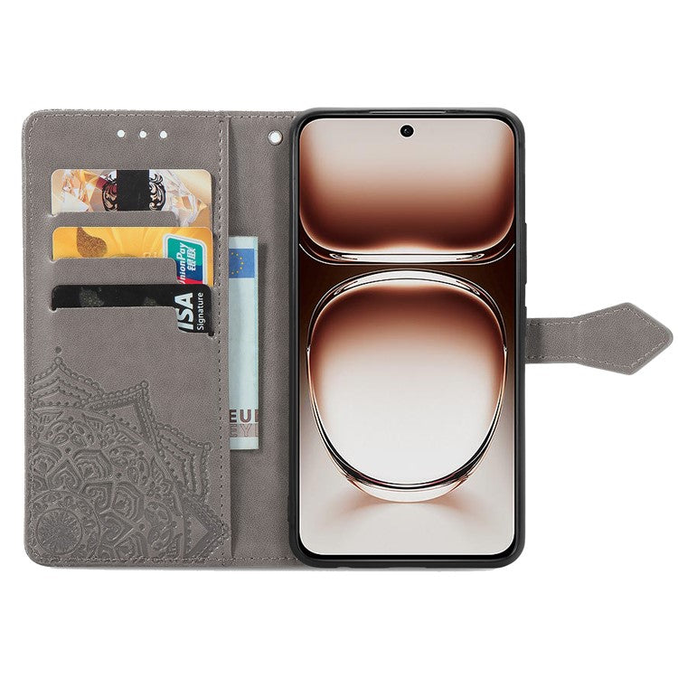 For OnePlus Nord 4 Case Mandala Embossed Design Leather Wallet Phone Cover - Grey
