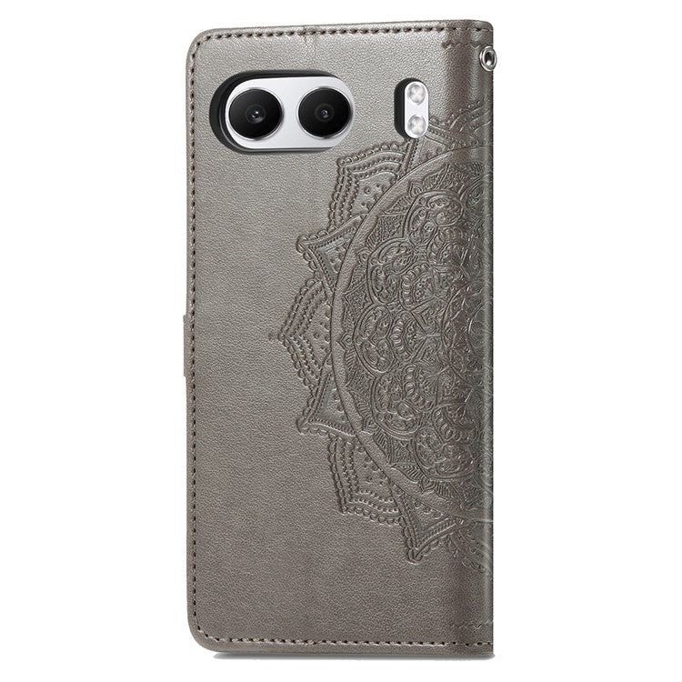For OnePlus Nord 4 Case Mandala Embossed Design Leather Wallet Phone Cover - Grey