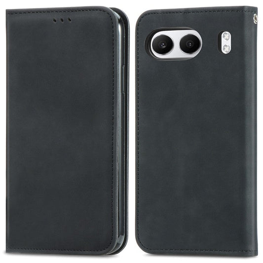 For OnePlus Nord 4 Case Skin Touch Feeling Leather Card Holder Phone Cover Magnetic Absorption - Black