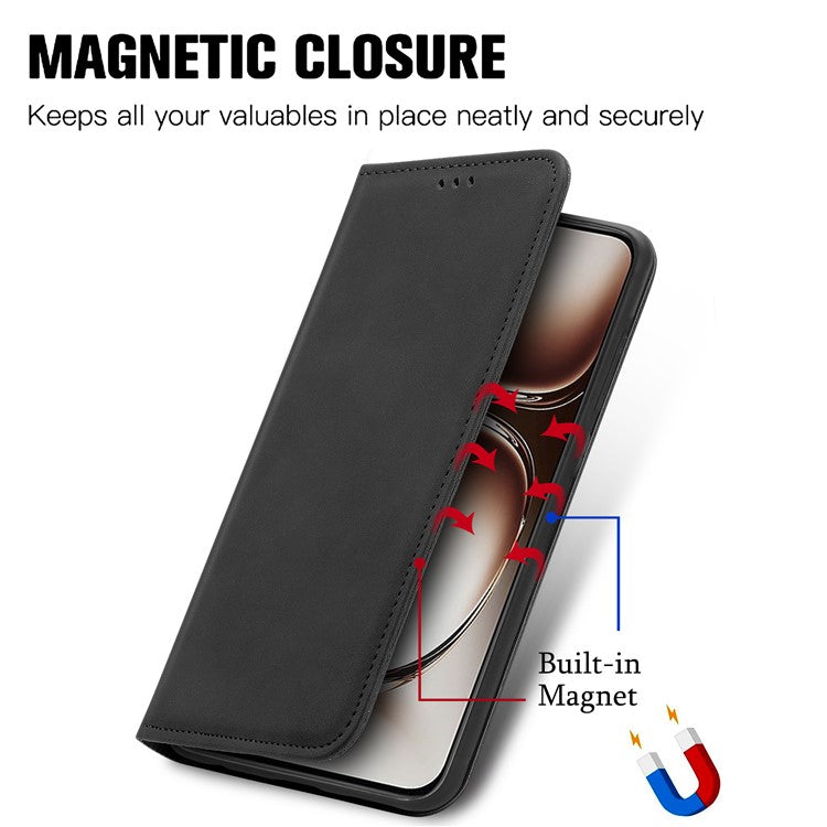 For OnePlus Nord 4 Case Skin Touch Feeling Leather Card Holder Phone Cover Magnetic Absorption - Black