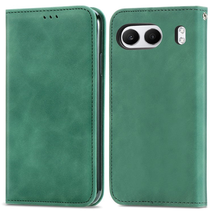 For OnePlus Nord 4 Case Skin Touch Feeling Leather Card Holder Phone Cover Magnetic Absorption - Green
