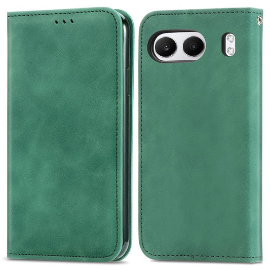 For OnePlus Nord 4 Case Skin Touch Feeling Leather Card Holder Phone Cover Magnetic Absorption - Green
