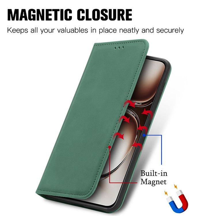 For OnePlus Nord 4 Case Skin Touch Feeling Leather Card Holder Phone Cover Magnetic Absorption - Green