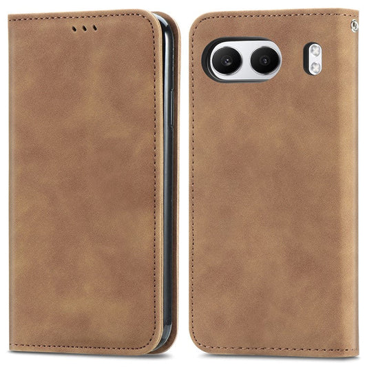 For OnePlus Nord 4 Case Skin Touch Feeling Leather Card Holder Phone Cover Magnetic Absorption - Brown