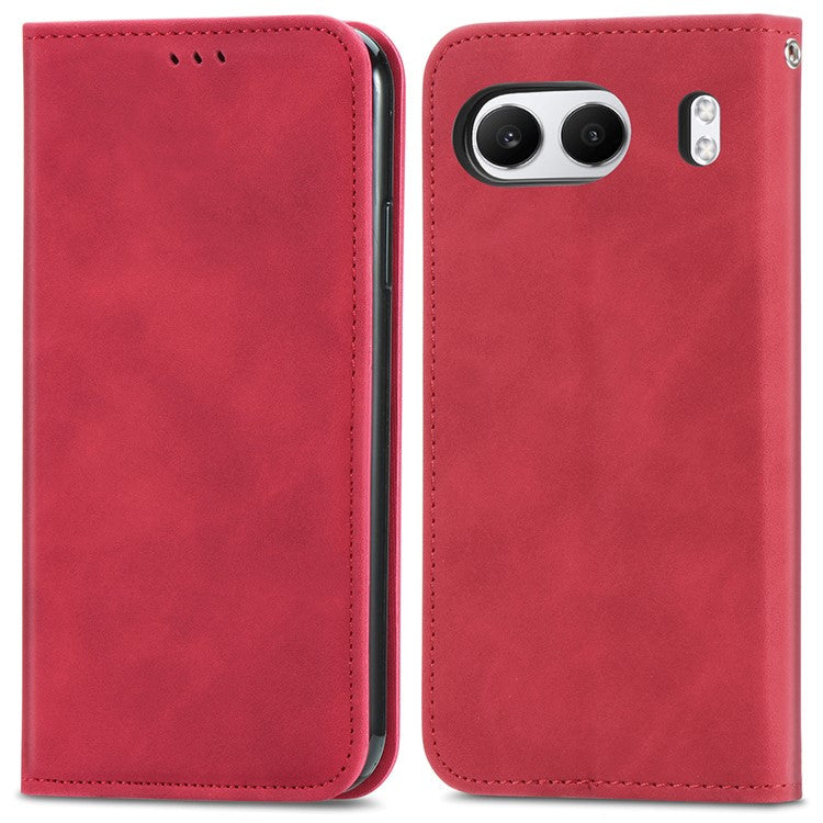 For OnePlus Nord 4 Case Skin Touch Feeling Leather Card Holder Phone Cover Magnetic Absorption - Red