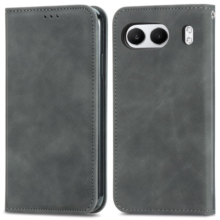 For OnePlus Nord 4 Case Skin Touch Feeling Leather Card Holder Phone Cover Magnetic Absorption - Grey