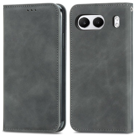 For OnePlus Nord 4 Case Skin Touch Feeling Leather Card Holder Phone Cover Magnetic Absorption - Grey
