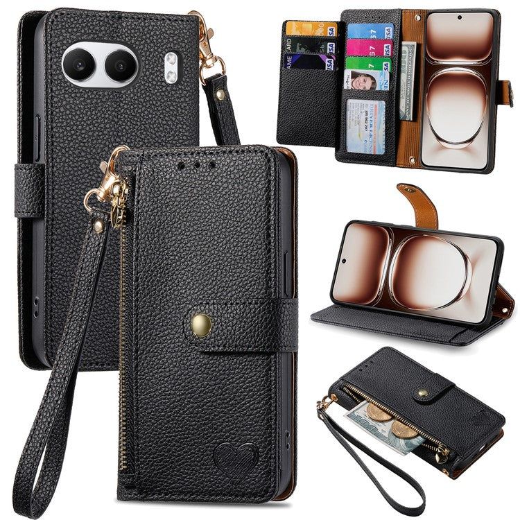 For OnePlus Nord 4 Case RFID Blocking Zipper Pocket Leather Wallet Phone Cover - Black