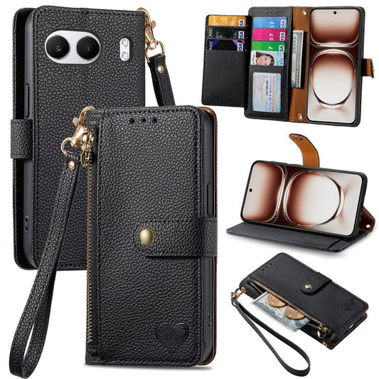 For OnePlus Nord 4 Case RFID Blocking Zipper Pocket Leather Wallet Phone Cover - Black