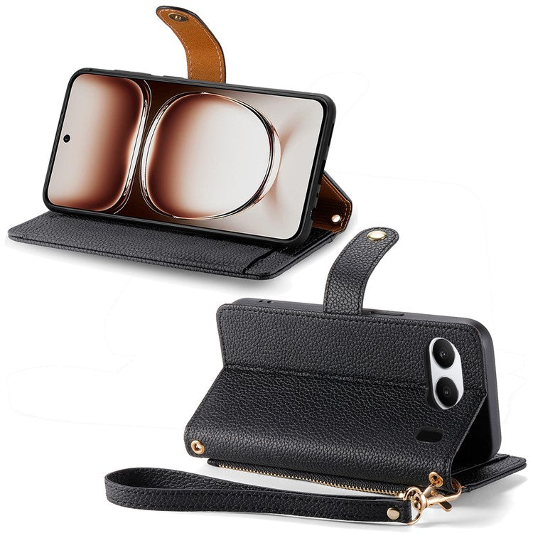 For OnePlus Nord 4 Case RFID Blocking Zipper Pocket Leather Wallet Phone Cover - Black