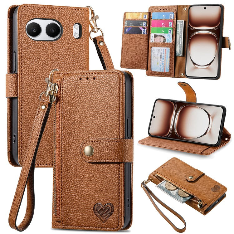 For OnePlus Nord 4 Case RFID Blocking Zipper Pocket Leather Wallet Phone Cover - Brown