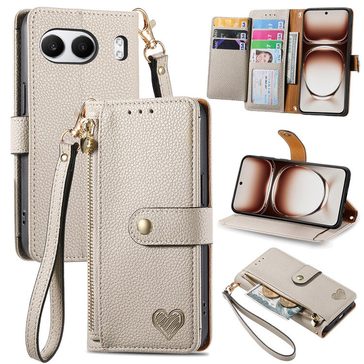 For OnePlus Nord 4 Case RFID Blocking Zipper Pocket Leather Wallet Phone Cover - Grey