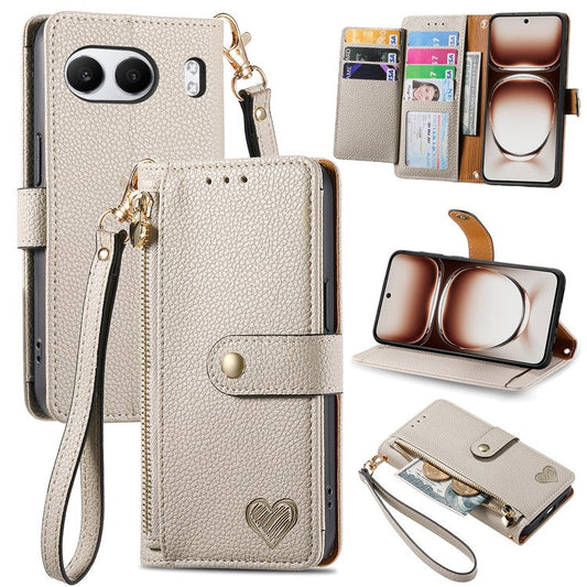 For OnePlus Nord 4 Case RFID Blocking Zipper Pocket Leather Wallet Phone Cover - Grey