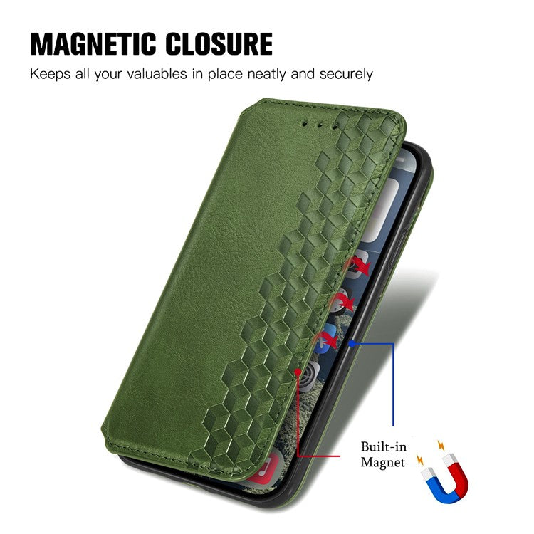 For iPhone 16 Plus Case Rhombus Imprint PU Leather Wallet Phone Cover - Green
