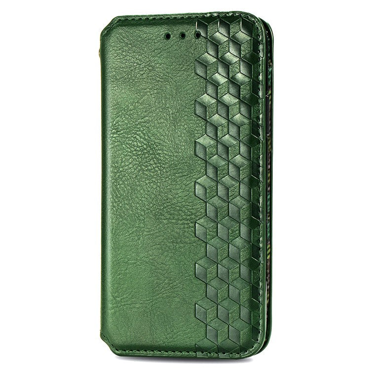 For iPhone 16 Plus Case Rhombus Imprint PU Leather Wallet Phone Cover - Green