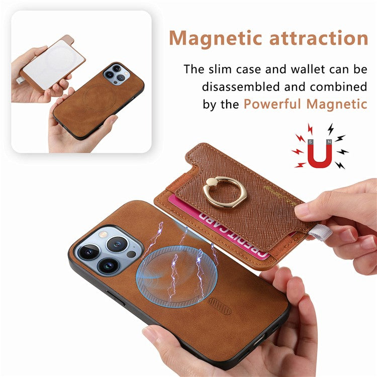 B5 For iPhone 16 Pro Case 2-in-1 Magnetic Detachable Card Holder Leather+TPU Phone Cover - Brown