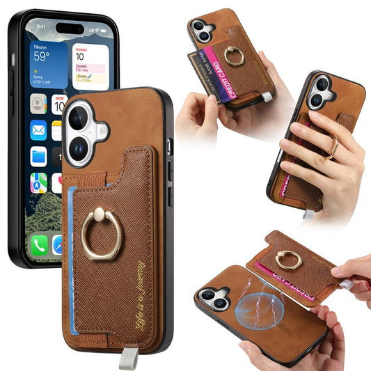 B5 For iPhone 16 Plus Case 2-in-1 Magnetic Detachable Card Holder Leather+TPU Phone Cover - Brown