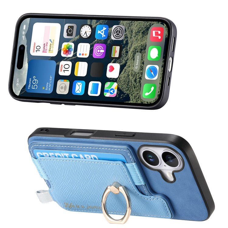 B5 For iPhone 16 Case 2-in-1 Magnetic Detachable Card Holder Leather+TPU Phone Cover - Blue