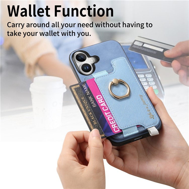 B5 For iPhone 16 Case 2-in-1 Magnetic Detachable Card Holder Leather+TPU Phone Cover - Blue