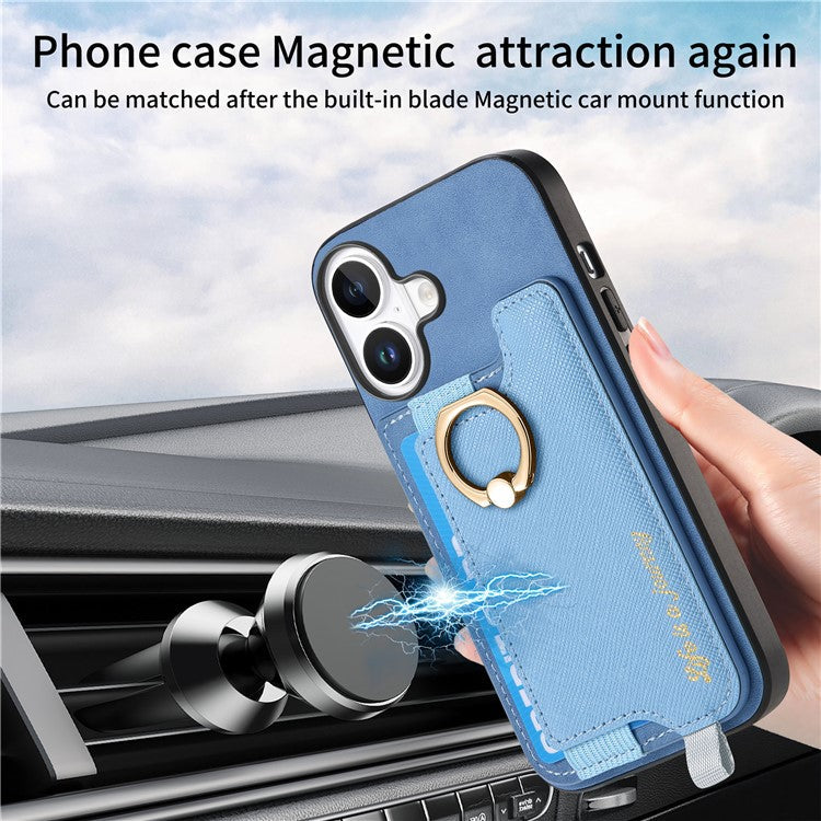 B5 For iPhone 16 Case 2-in-1 Magnetic Detachable Card Holder Leather+TPU Phone Cover - Blue