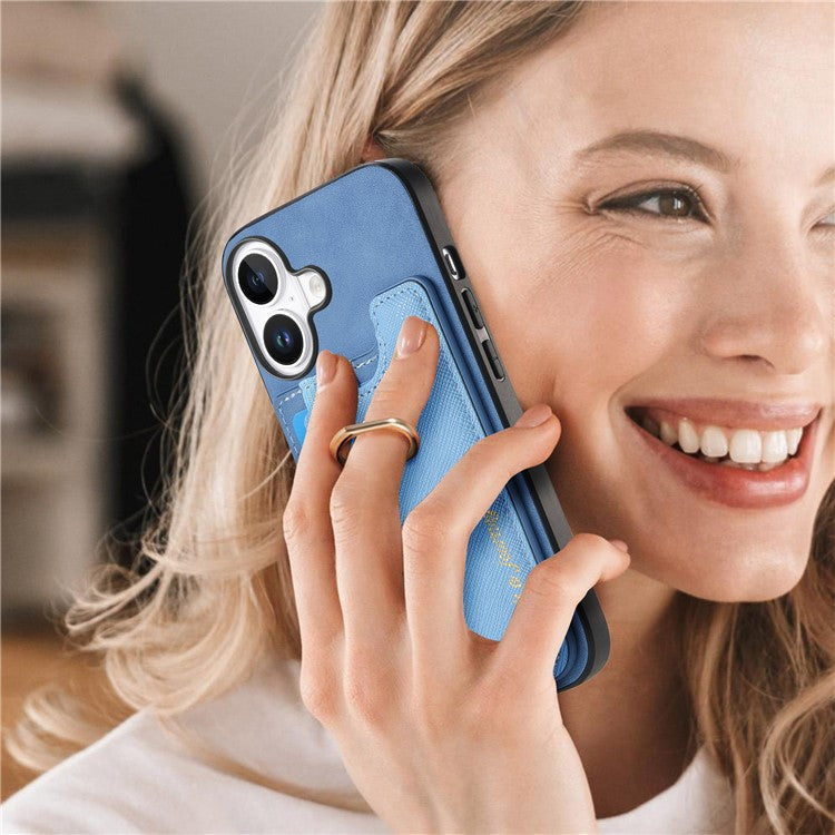 B5 For iPhone 16 Case 2-in-1 Magnetic Detachable Card Holder Leather+TPU Phone Cover - Blue