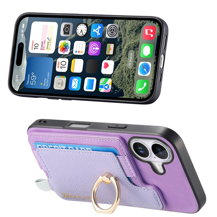 B5 For iPhone 16 Case 2-in-1 Magnetic Detachable Card Holder Leather+TPU Phone Cover - Purple
