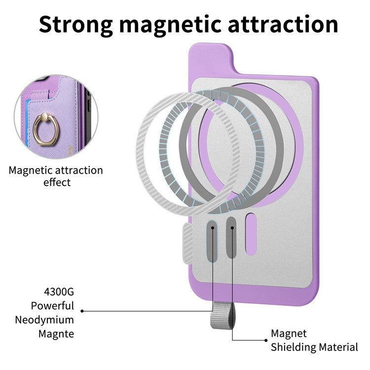 B5 For iPhone 16 Case 2-in-1 Magnetic Detachable Card Holder Leather+TPU Phone Cover - Purple