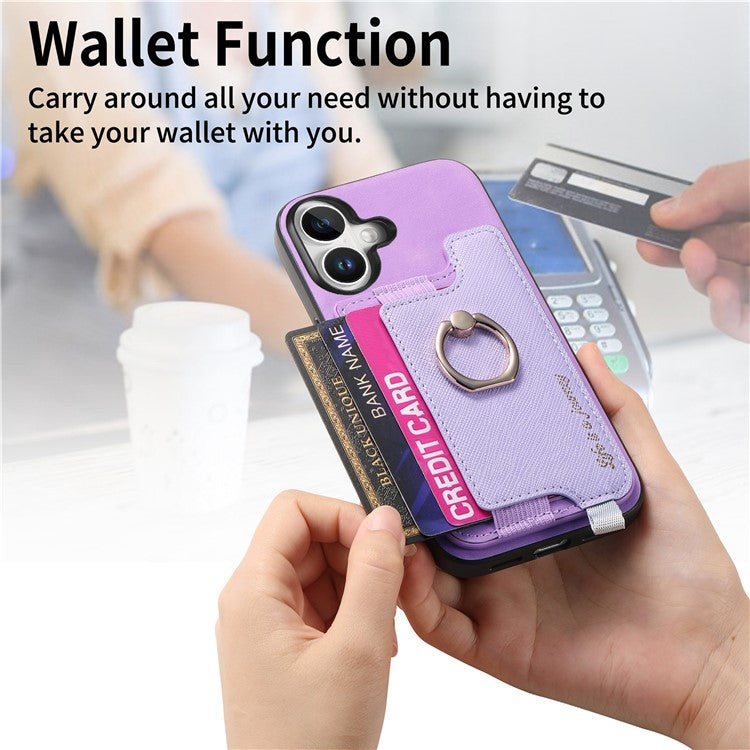 B5 For iPhone 16 Case 2-in-1 Magnetic Detachable Card Holder Leather+TPU Phone Cover - Purple