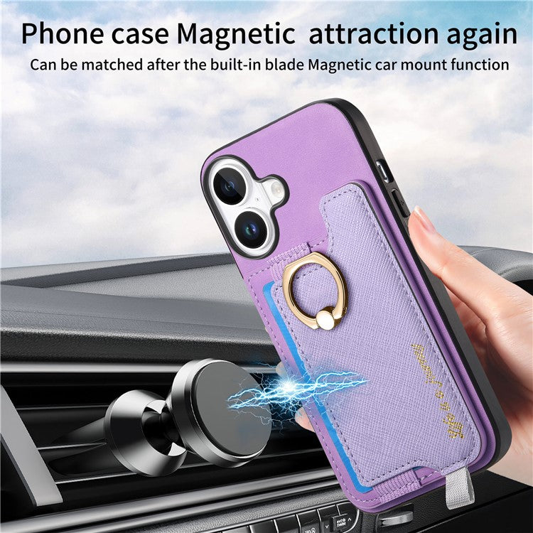 B5 For iPhone 16 Case 2-in-1 Magnetic Detachable Card Holder Leather+TPU Phone Cover - Purple