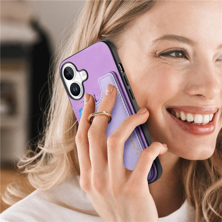 B5 For iPhone 16 Case 2-in-1 Magnetic Detachable Card Holder Leather+TPU Phone Cover - Purple