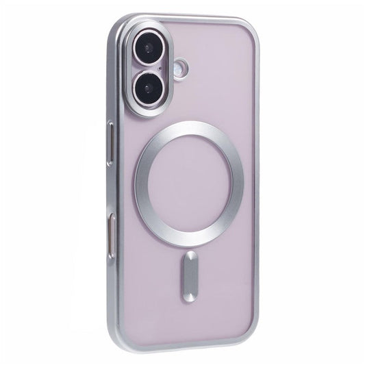 For iPhone 16 Plus Case Matte Electroplating Phone Cover Compatible with MagSafe - Silver