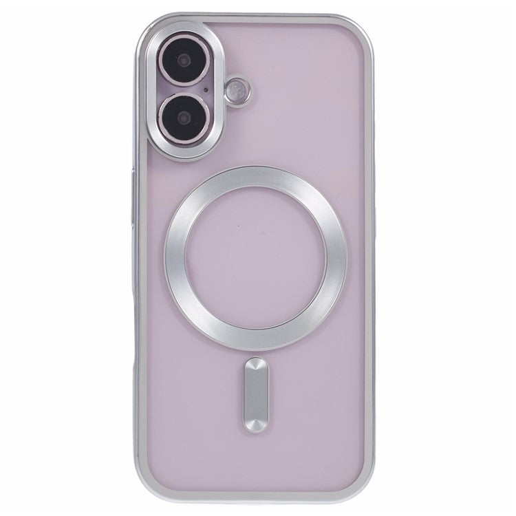For iPhone 16 Plus Case Matte Electroplating Phone Cover Compatible with MagSafe - Silver