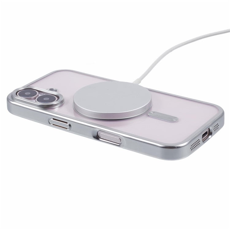 For iPhone 16 Plus Case Matte Electroplating Phone Cover Compatible with MagSafe - Silver