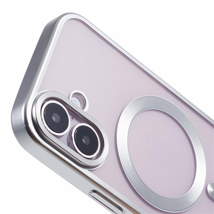 For iPhone 16 Plus Case Matte Electroplating Phone Cover Compatible with MagSafe - Silver