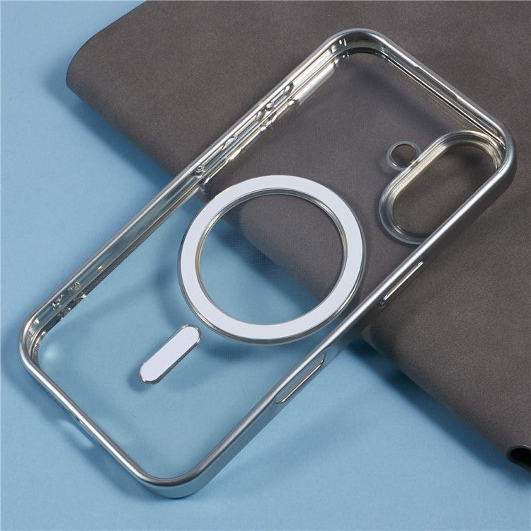 For iPhone 16 Plus Case Matte Electroplating Phone Cover Compatible with MagSafe - Silver