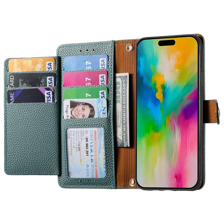 For iPhone 16 Plus Case RFID Blocking Zipper Pocket Leather Wallet Phone Cover - Green