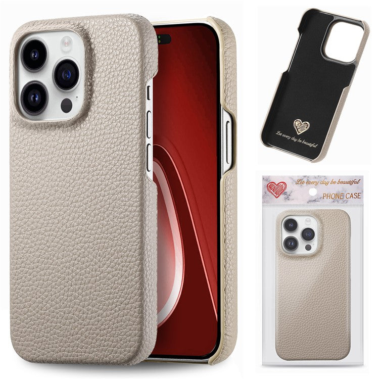 Y1 For iPhone 16 Pro Case Shockproof Litchi Texture Leather+PC Phone Cover - Khaki Grey