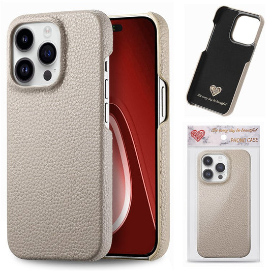 Y1 For iPhone 16 Pro Case Shockproof Litchi Texture Leather+PC Phone Cover - Khaki Grey